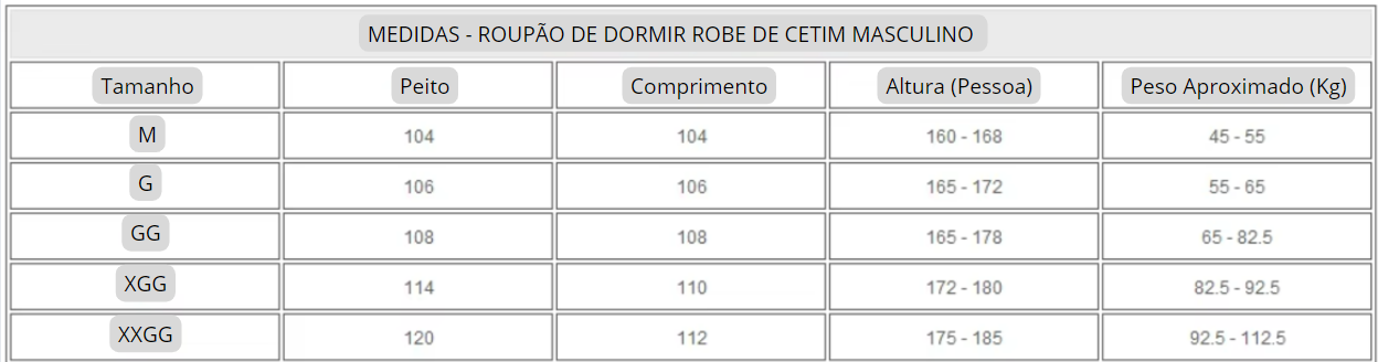 Roupão de Dormir Robe de Cetim Masculino Confortável