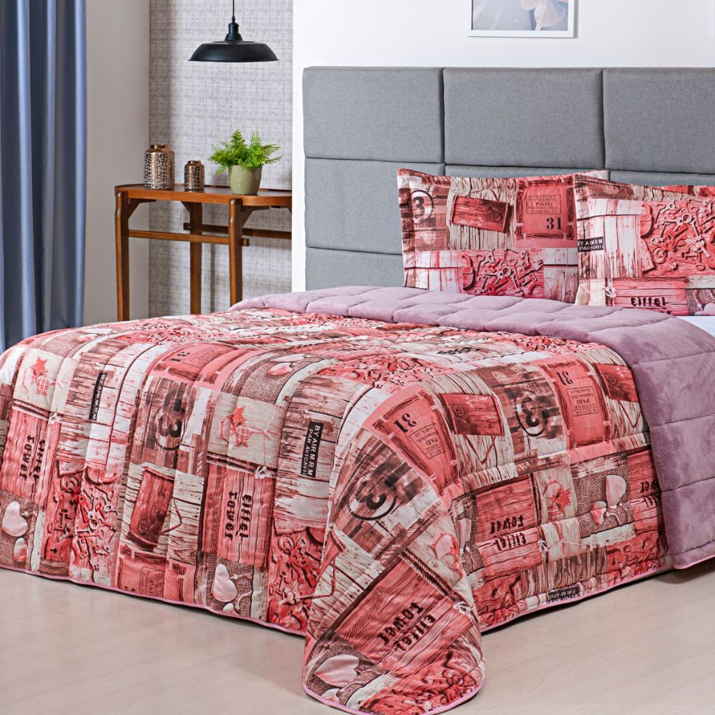 Kit Coberdrom Estampado Queen Size Dupla Face 03 Peças