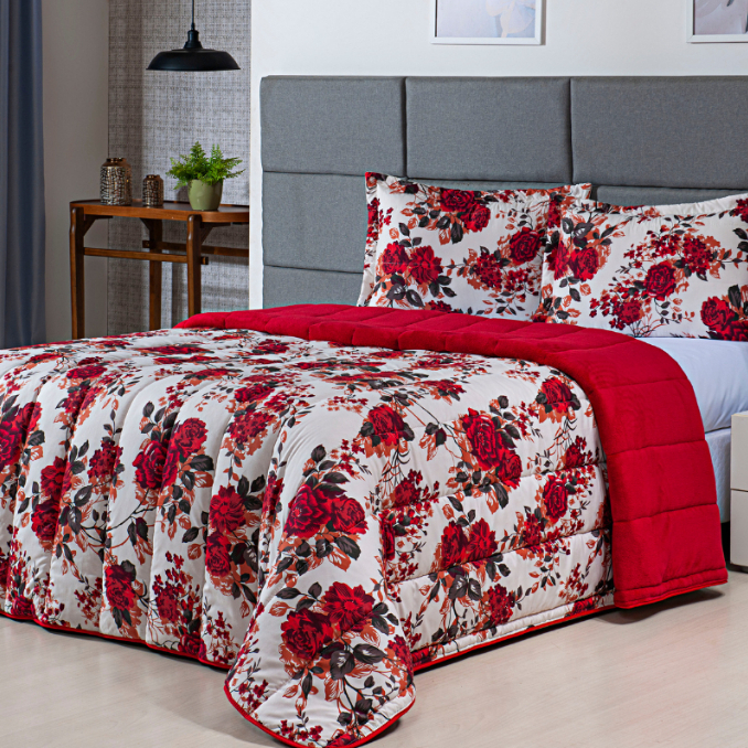 Kit Coberdrom Estampado Queen Size Dupla Face 03 Peças