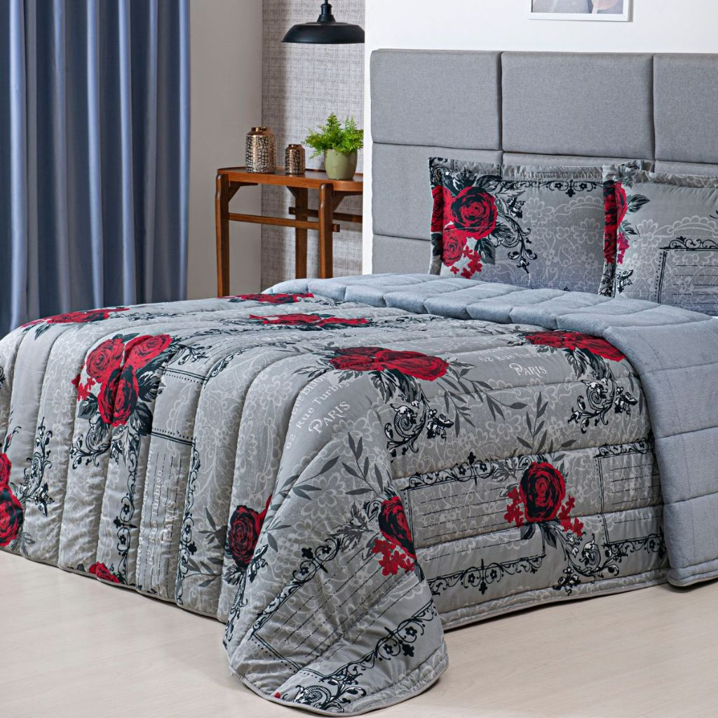 Kit Coberdrom Estampado Queen Size Dupla Face 03 Peças