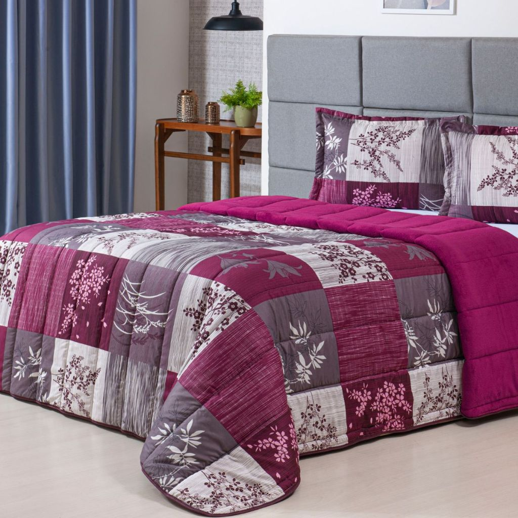 Kit Coberdrom Estampado Queen Size Dupla Face 03 Peças