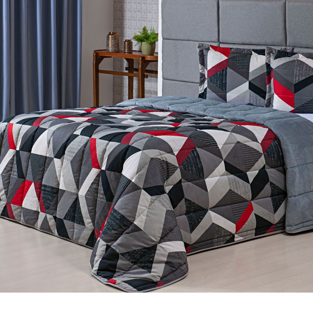 Kit Coberdrom Estampado Queen Size Dupla Face 03 Peças