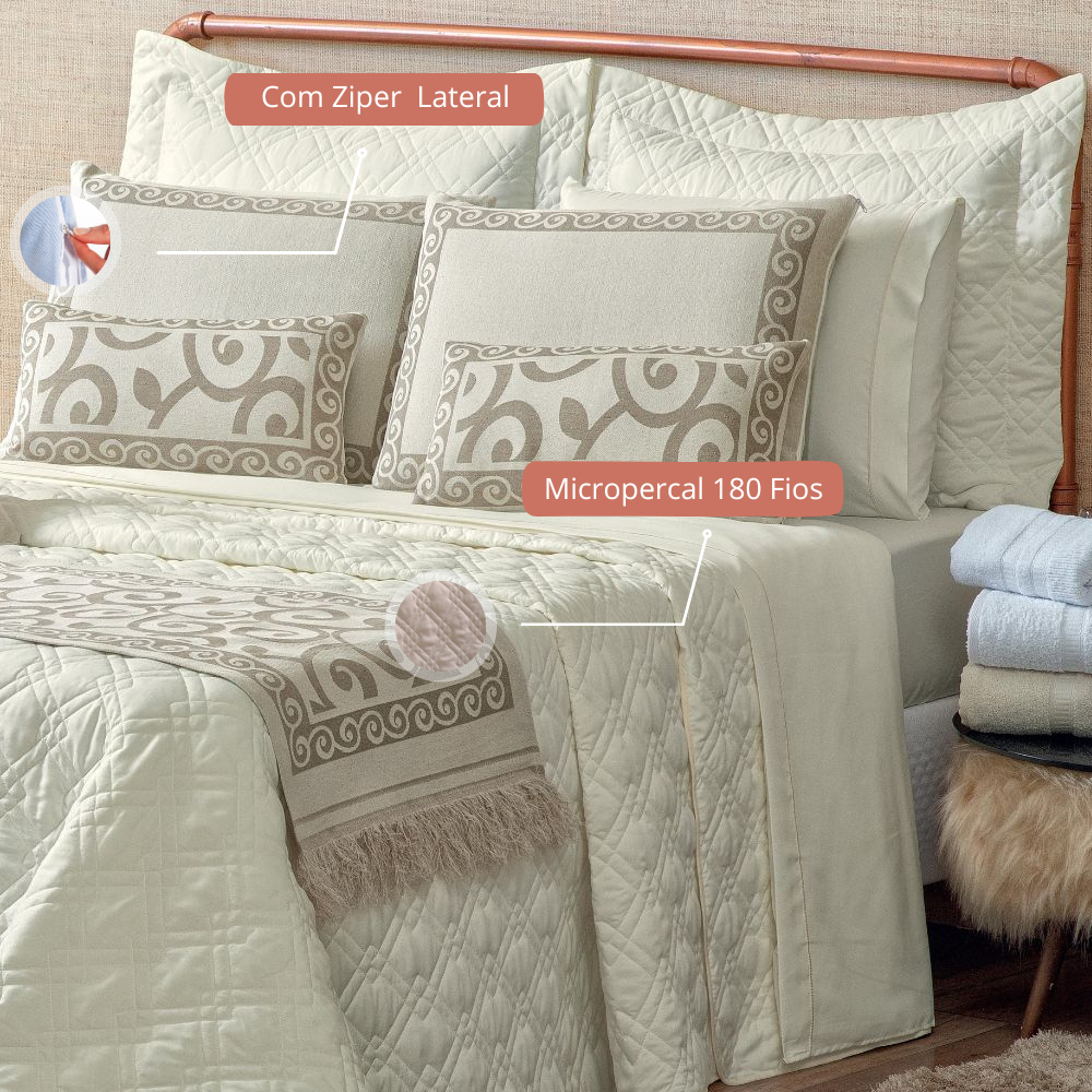 Kit Colcha Cobre Leito Casal King Turin 180 Fios 14 peças Completo Premium