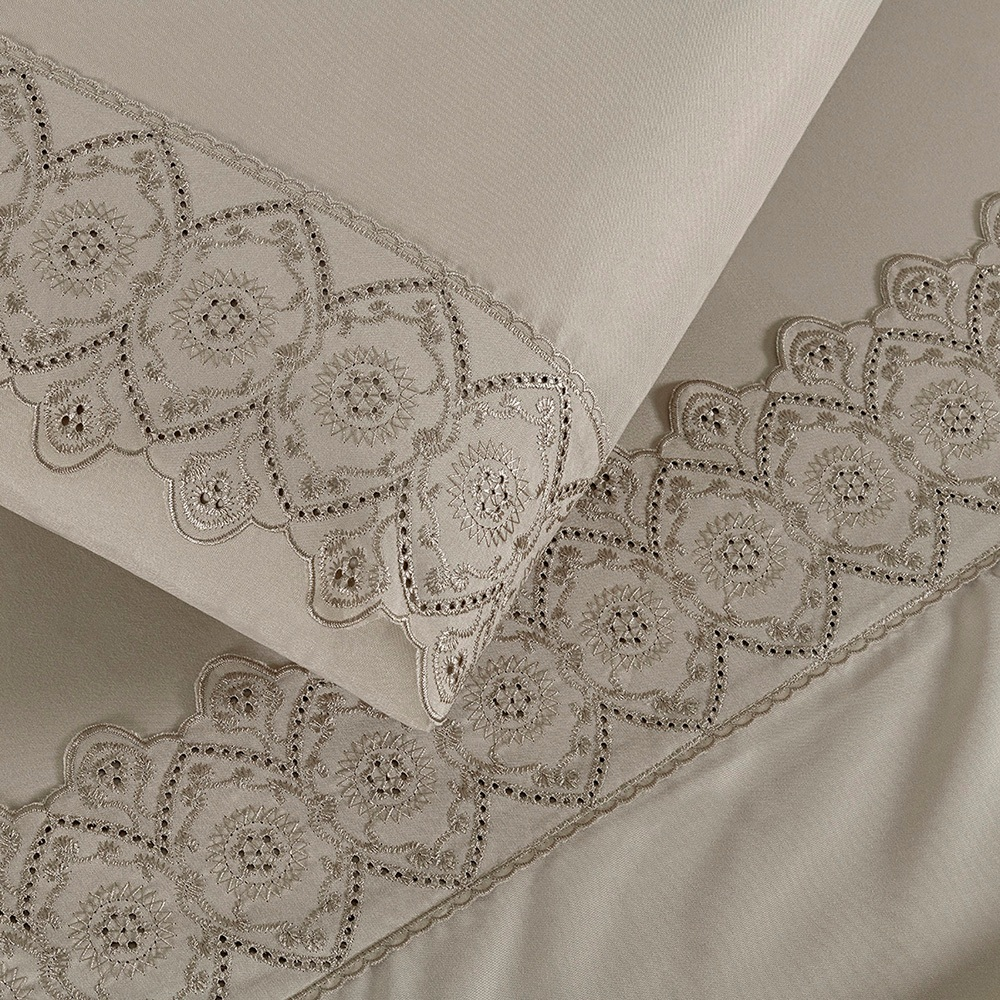 Jogo de Lençol 4 Peças King/Queen Size/Casal Padrão/Solteiro Percal 200 Fios Lese Bordado Inglês