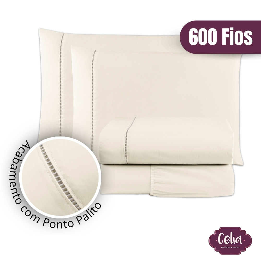 Jogo De Lençol Algodão Queen 4 Peças 600 Fios Egípcio