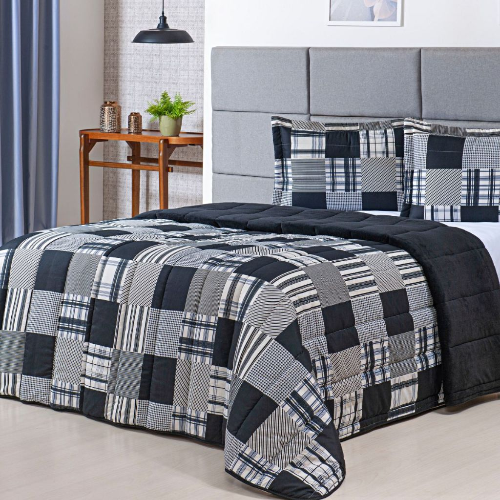 Kit Coberdrom Estampado Queen Size Dupla Face 03 Peças
