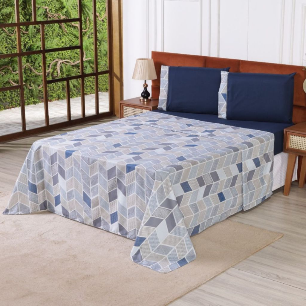 Roupa de Cama Micropercal 400 Fios Ponto Palito 04 Peças
