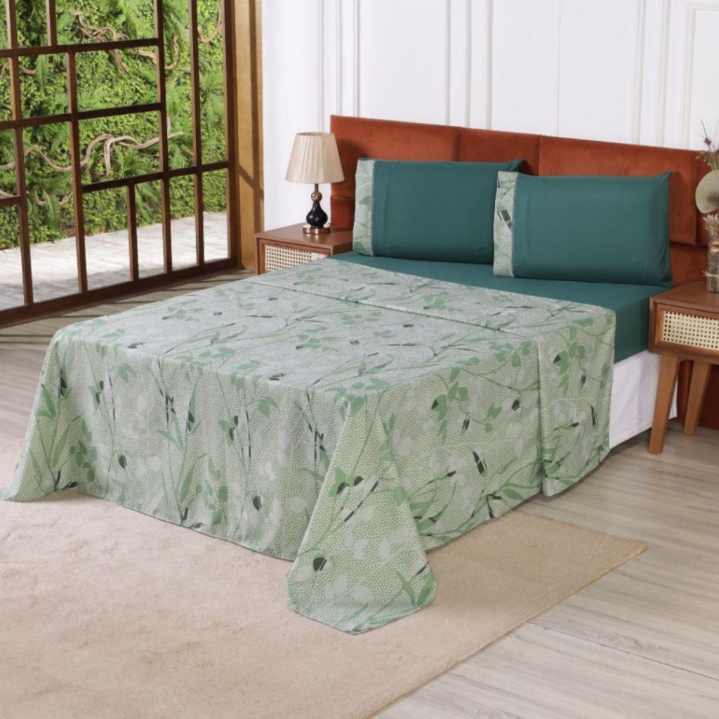 Roupa de Cama Micropercal 400 Fios Ponto Palito 04 Peças