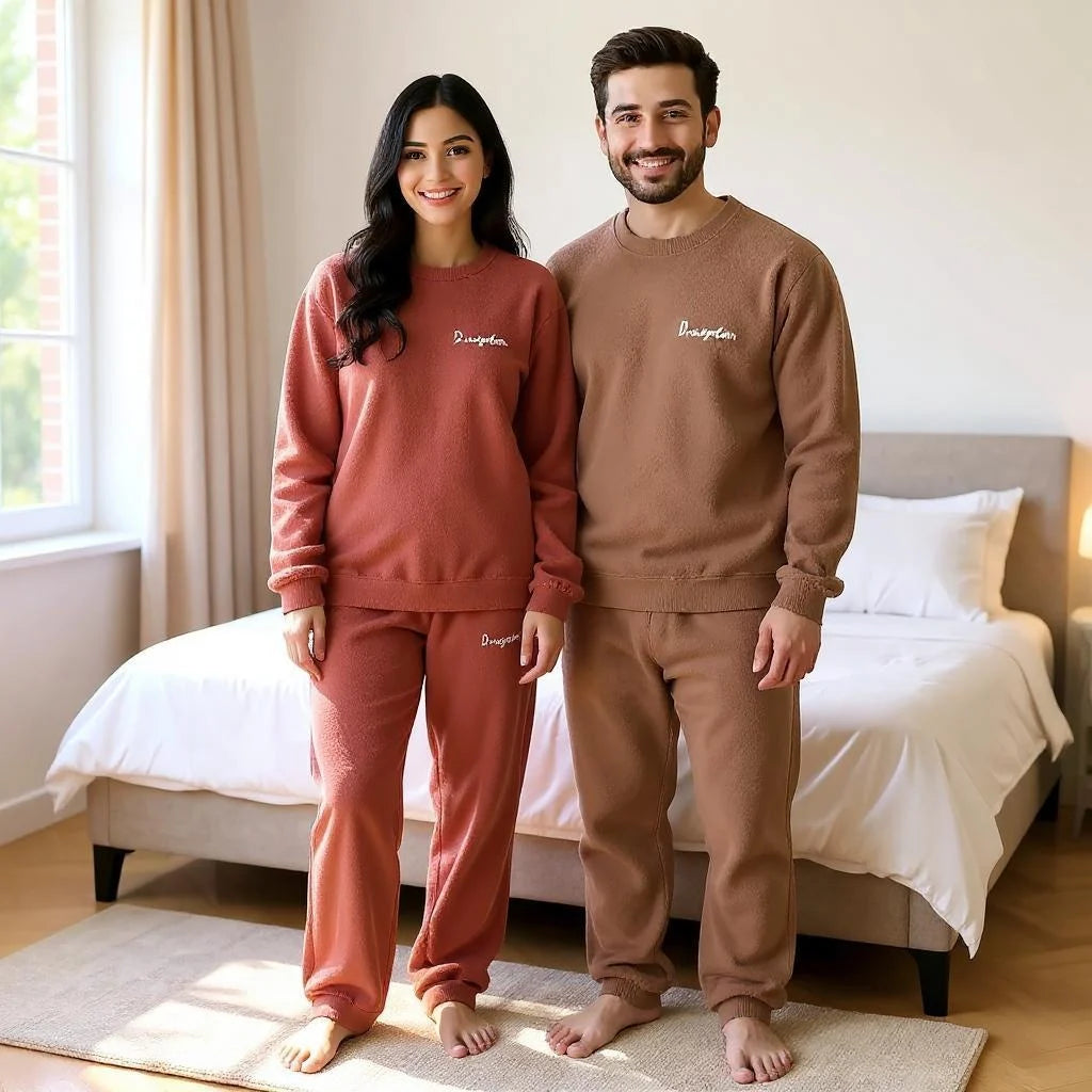 Pijama de Veludo Coral Unissex - Aqueça o seu Inverno