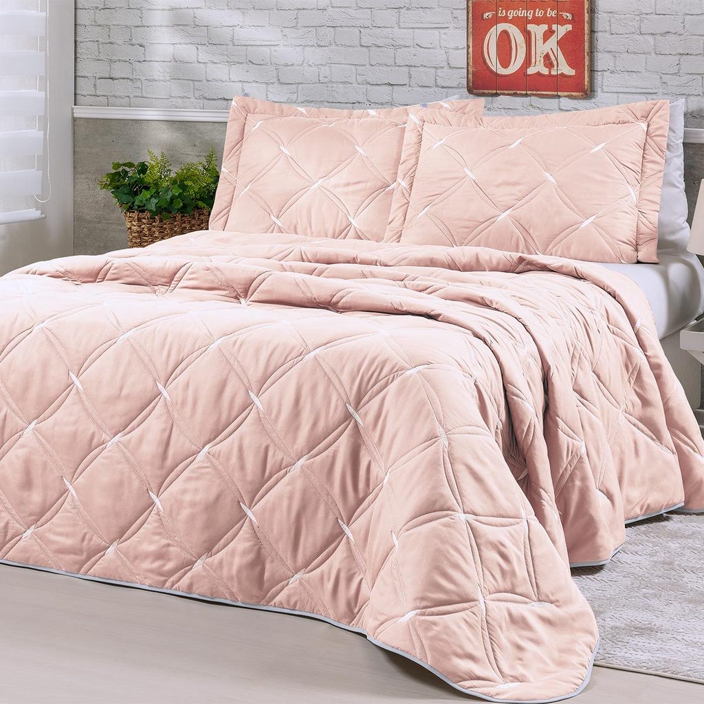 Colcha Cobre Leito King Bordado 200 Fios Luxo Unique - 3 Peças