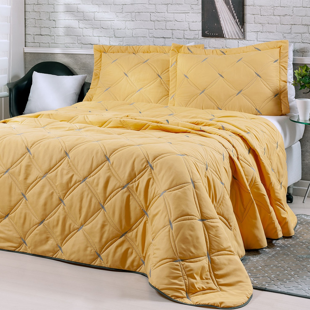 Colcha Cobre Leito King Bordado 200 Fios Luxo Unique - 3 Peças