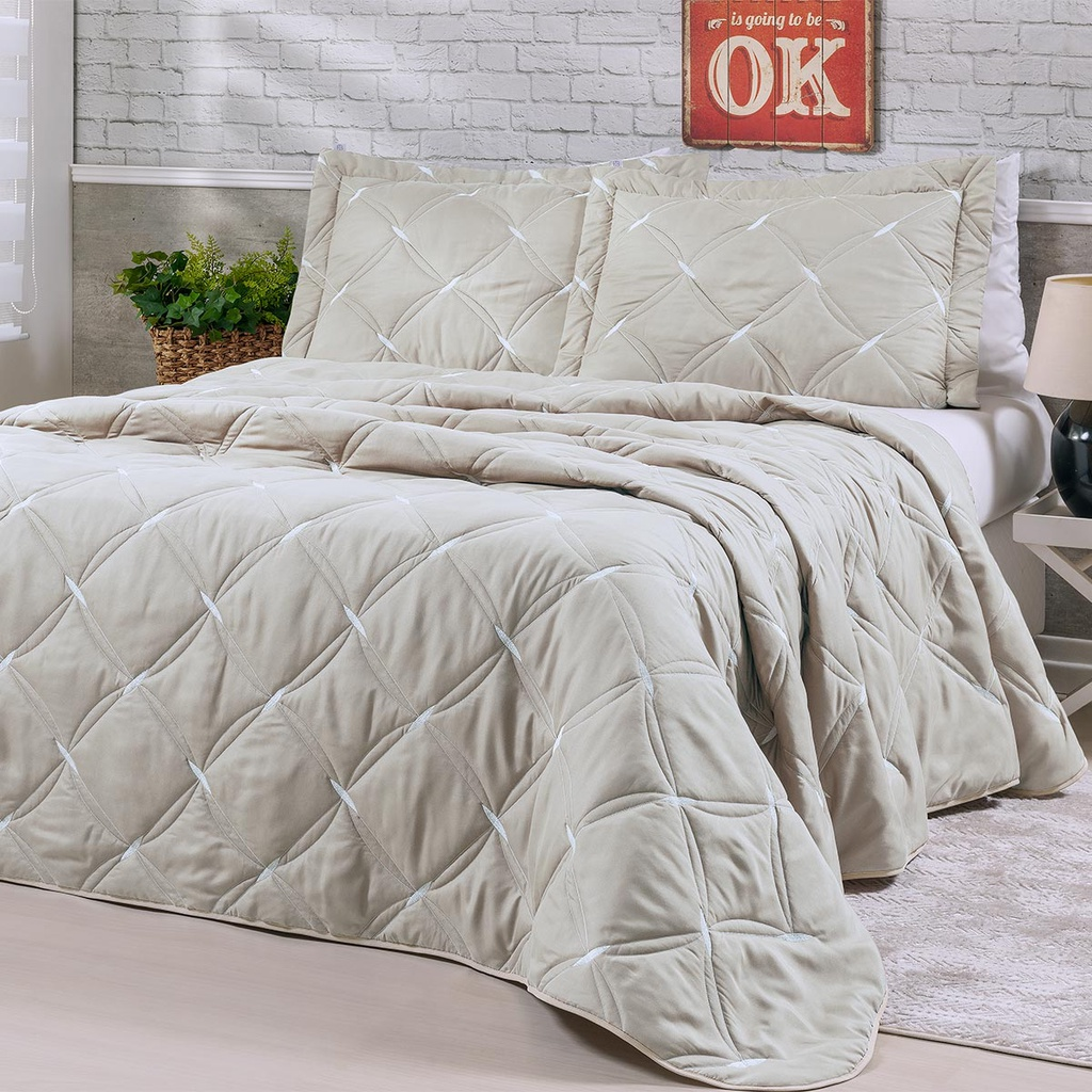 Colcha Cobre Leito King Bordado 200 Fios Luxo Unique - 3 Peças