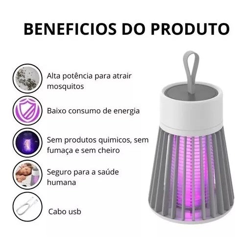 Luminária Mata-Mosquito Recarregável via USB | Noites sem Zumbido