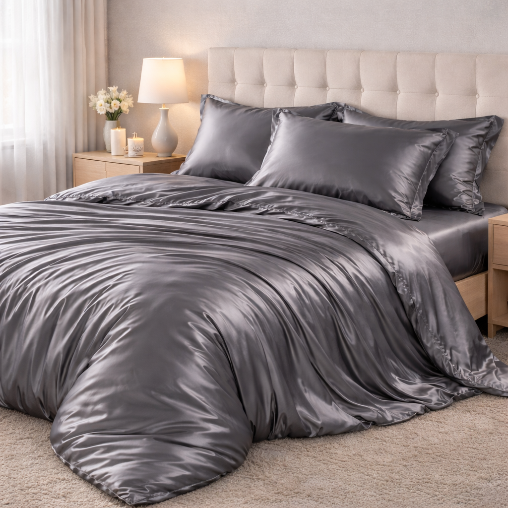 Roupa de Cama King Em Seda Natural Mix Cinza | Mulberry Luxo