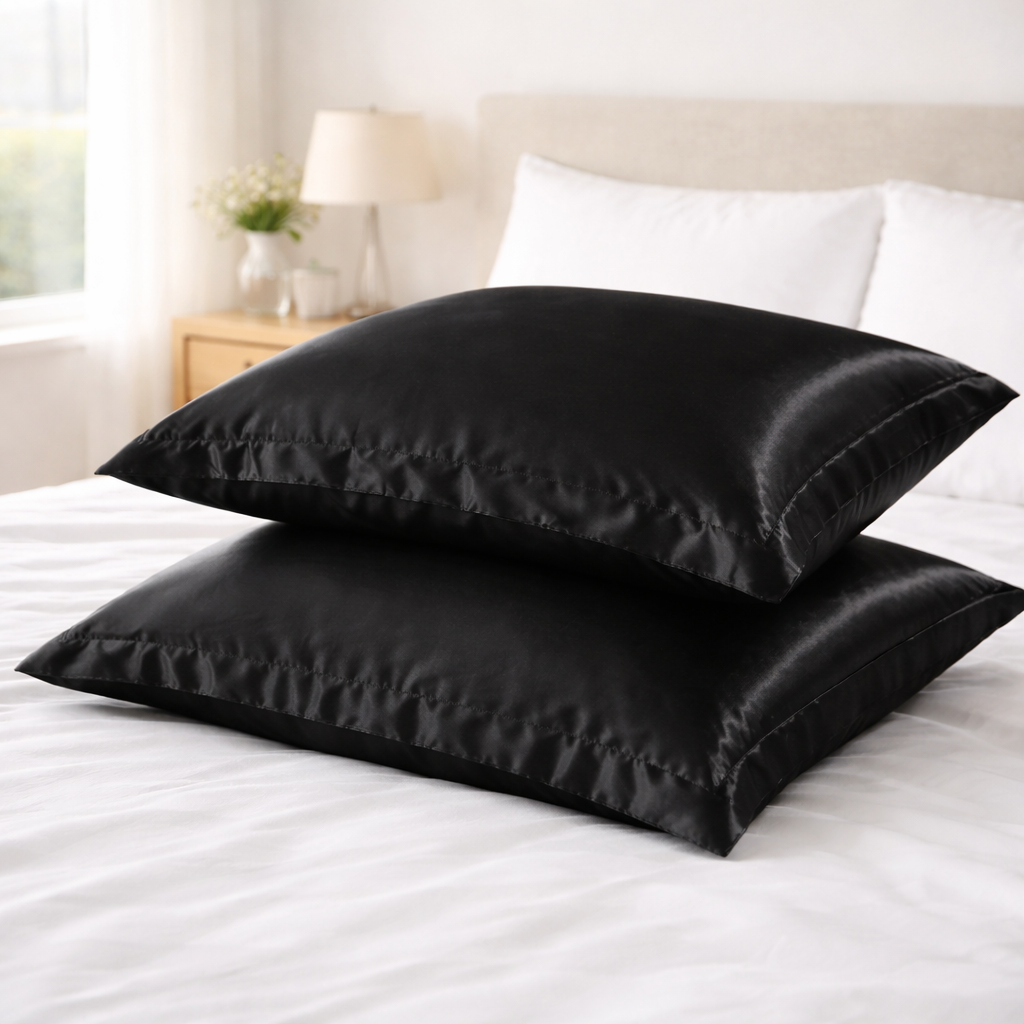 Conjunto 02 Fronhas de Seda Natural Mix Preto - Antifrizz e Hipoalergênica