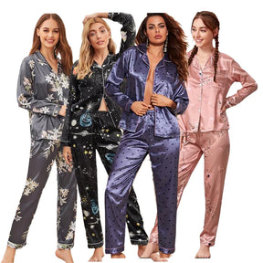 Conjunto Pijama Feminino Cetim de Seda Manga Longa Elegante e Macio