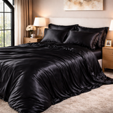 Roupa de Cama King Em Seda Natural Mix Preto | Mulberry Luxo
