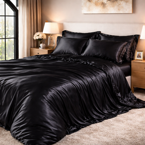 Roupa de Cama King Em Seda Natural Mix Preto | Mulberry Luxo