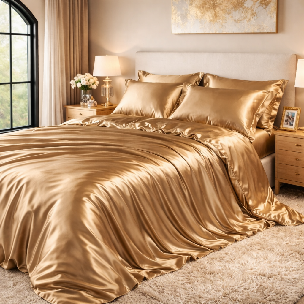 Roupa de Cama King Em Seda Natural Mix Champagne Gold | Mulberry Luxo