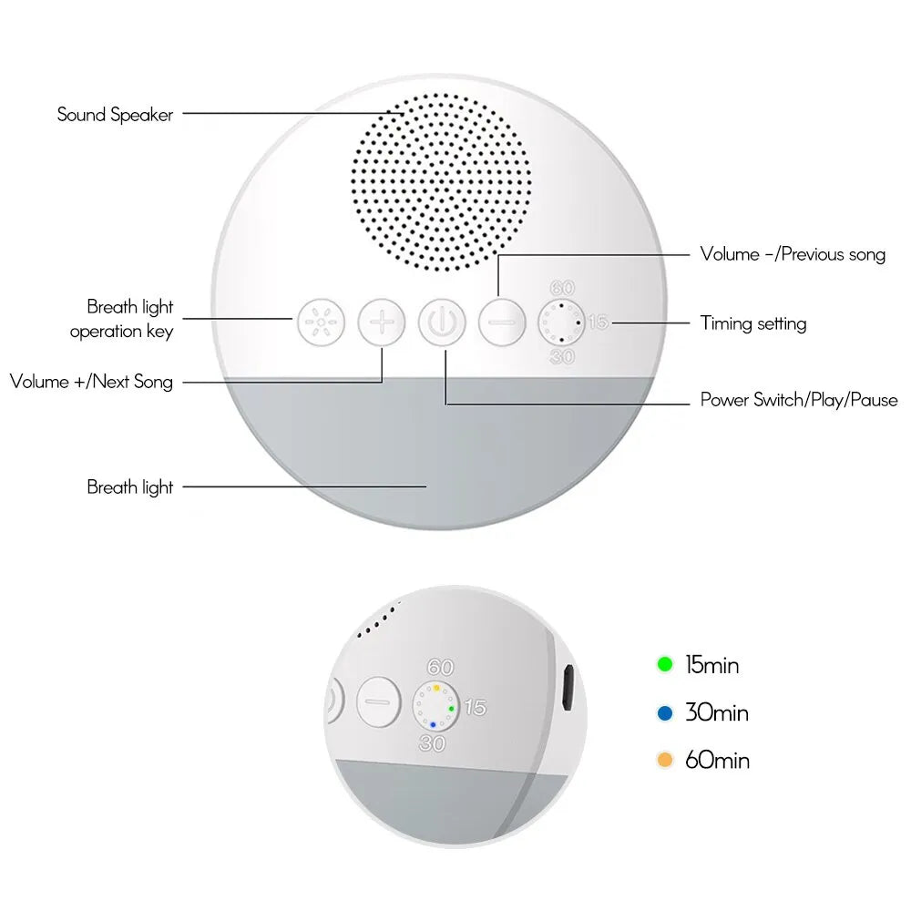 Ruído Branco para o Sono do Bebê com Luz Suave e Desligamento Automático