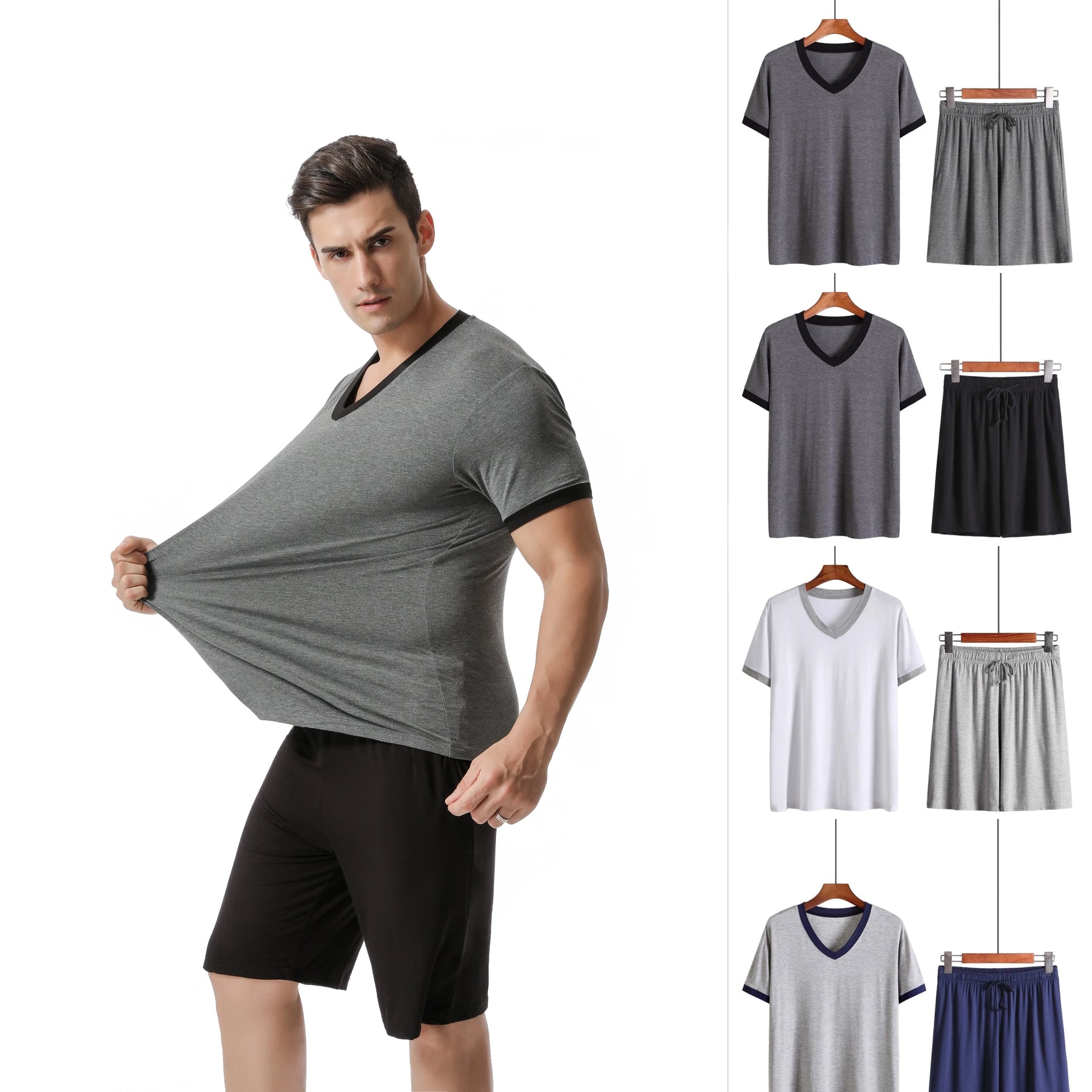 Conjunto de Pijama Masculino 2 Peças Moda Verão Leve e Respirável