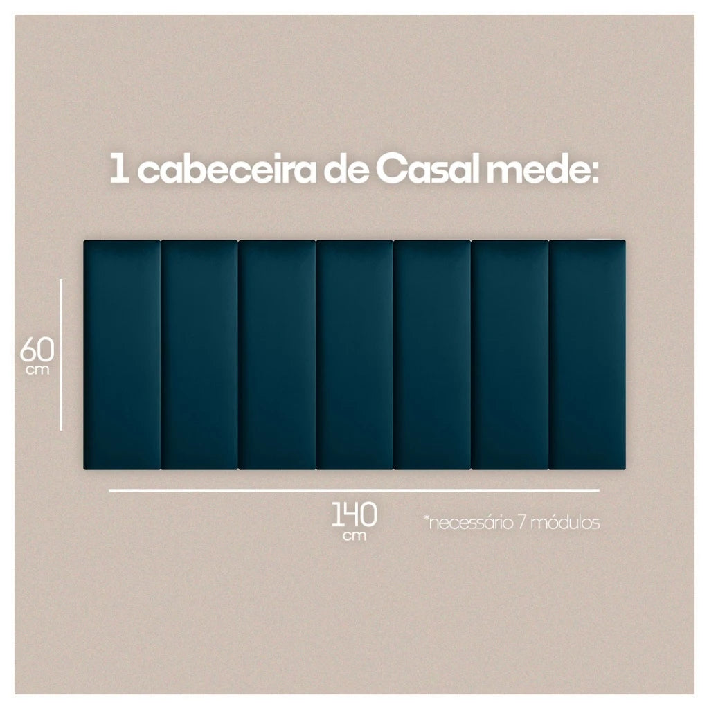 Kit Cabeceira Casal com 7 Módulos - Placas Adesivas 60x20cm - Design Elegante e Confortável