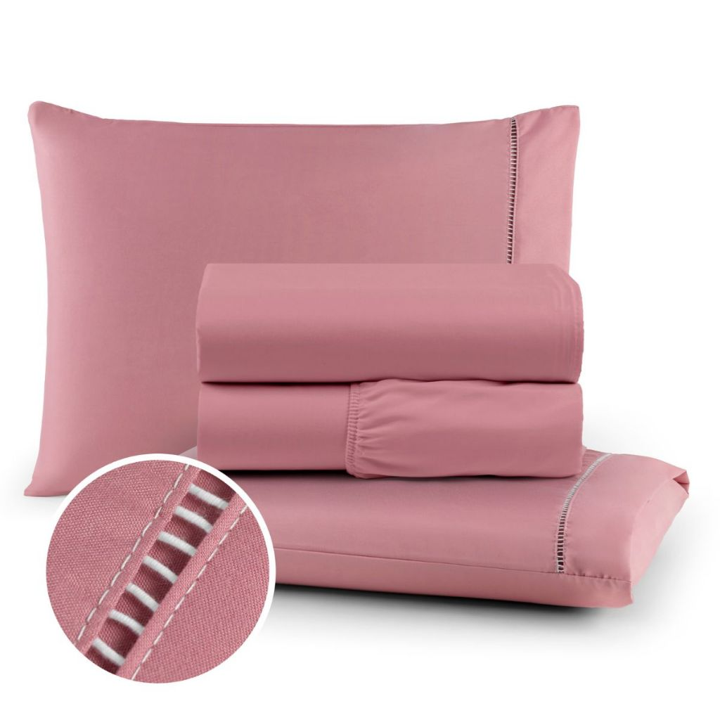 Roupa de Cama Micropercal 04 Peças 400 Fios Cama Solteiro Casal Queen King