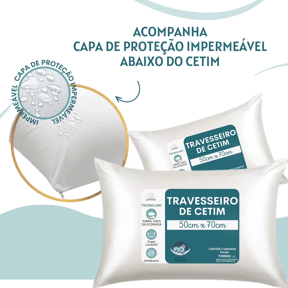 Kit Luxo 02 Travesseiros com Fronhas de Cetim de Seda | Fiorenza