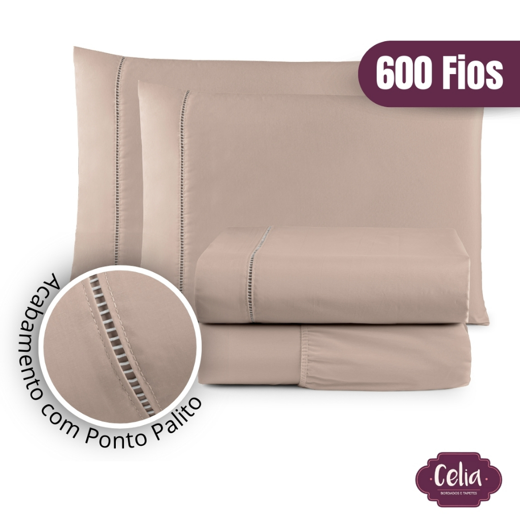 Jogo De Lençol Algodão Queen 4 Peças 600 Fios Egípcio