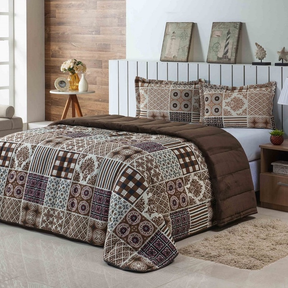 Kit Coberdrom Casal Queen Estampado 3 Pçs Dupla Face