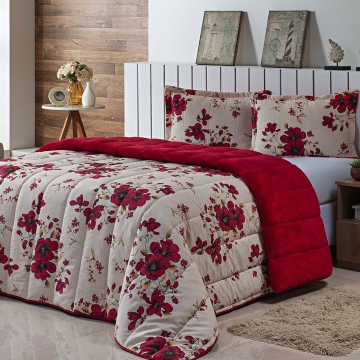 Kit Coberdrom Casal Queen Estampado 3 Pçs Dupla Face